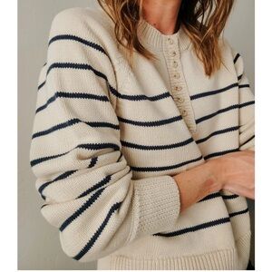 Utah co Striped Cotton Sweater Pullover sweater Nautical Style Henley in Blue